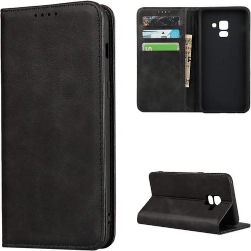 Coque Samsung Galaxy A8 2018,Premium Flip Portefeuille Étui En Cuir, 3 Fentes Fonction De Support Fermeture Magnétique ,Housse Etui Coque Pour Samsung Galaxy A8 2018 - Noir