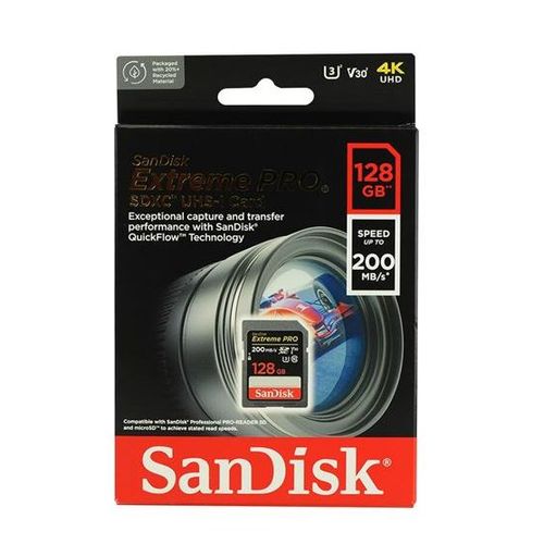 Carte SD SanDisk 128Go Extreme Pro Class10 U3 SD 200MB/s écriture 90Mb/s SDXC