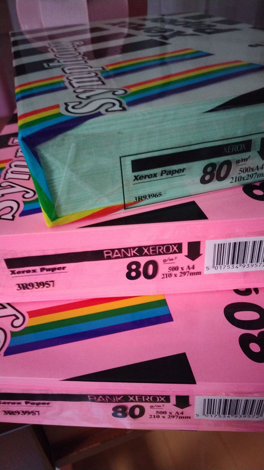 3 Paquets De 500 Feuilles Xerox A4 Couleur Rose Fluo Et Vert Vente Possible À L'unité