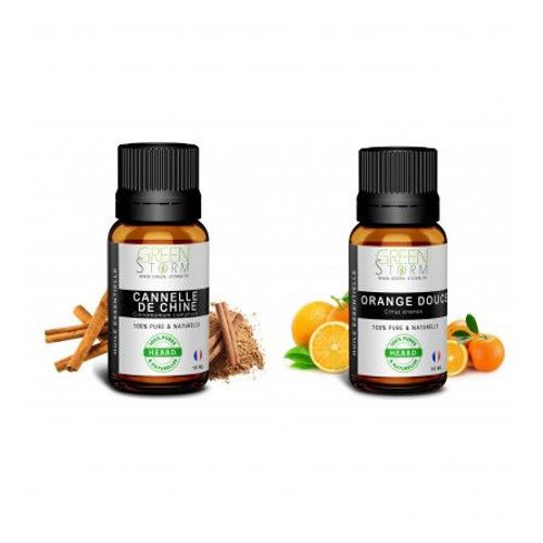 Lot Douceur De Noël Huiles Essentielles Orange Douce-Cannelle 10mlx2- Greenstorm 