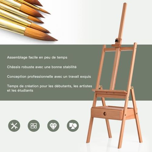 Costway Chevalet De Peintre Sur Pied En Bois Hêtre Hauteur 2m Avec Tiroir Et Plateau Support De Toile Réglable À 92cm Pour Affichage