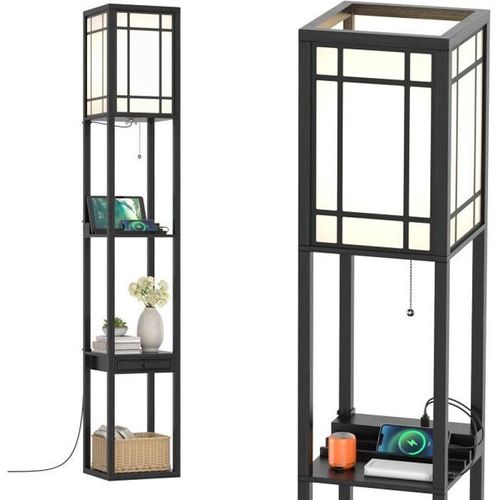 Costway Lampadaire Salon Etagère 1,6m Avec 2 Ports Usb,1 Tiroir Et 3 Etagères De Stockage Etagère De Présentation Pour Chambre 60w