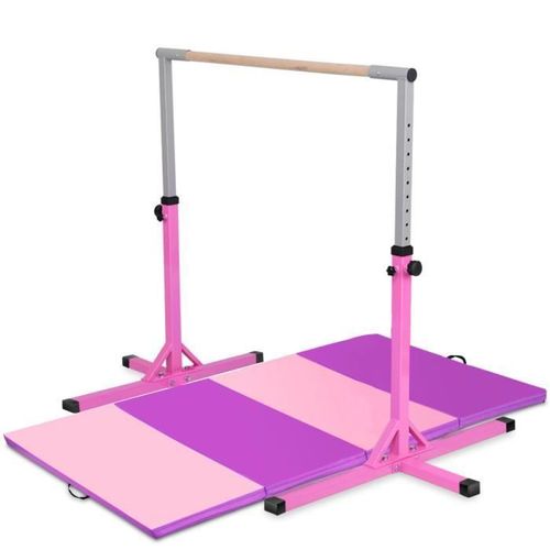 Costway Barre D'entraînement De Gymnastique Avec Tapis Pliable 240 X 120 X 5cm Hauteur Réglable Capacité De Poids 100kg Pour Ecole