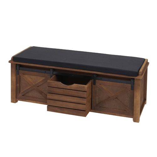 Banc Avec Compartiments De Rangement Banquette Rembourrée 43x102x33cm Bois Marron 04_0001093