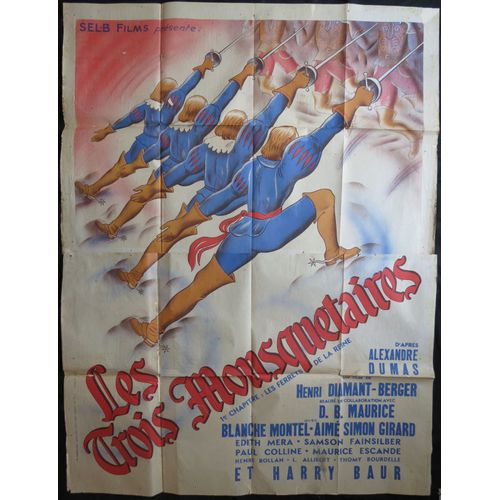 Les Trois Mousquetaires Film Historique Réalisé 1932 Henri Diamant-Berger Avec Aimé Simon-Girard, Blanche Montel Et Harry Baur - Affiche Originale De Cinéma 157x119 Cm - Movie Poster - Alexandre Dumas