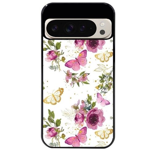 Coque Noire Pour Pixel 9 Pro Fleur Et Papillon