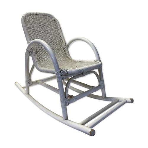Rockingchair En Rotin Blanc Blanc
