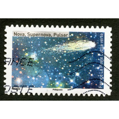 Timbre Oblitéré Nova,Supernova,Pulsar,France,La Poste,Lettre Verte