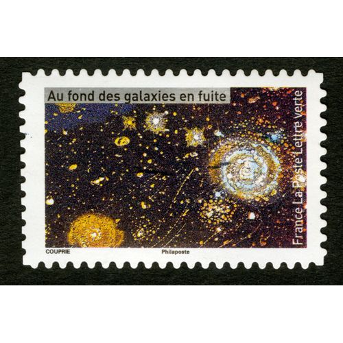 Timbre Oblitéré Au Fond Des Galaxies En Fuite,Couprie,France,La Poste,Lettre Verte
