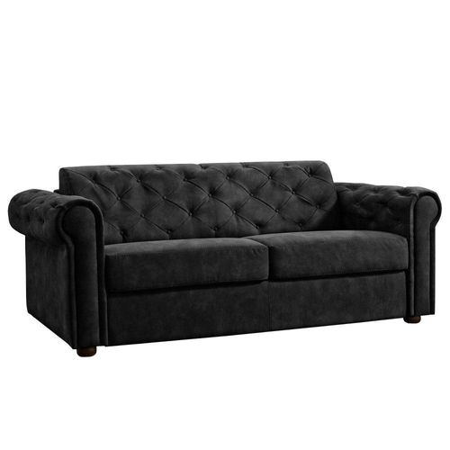 Canapé Lit 3-4 Places Chesterfield Express Convertible Express 160 Cm Sommier Lattes Renatonisi Velours Noir