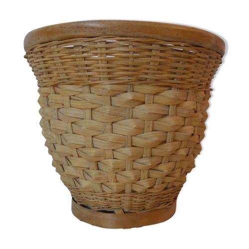 Cache Pot En Rotin Vintage Beige