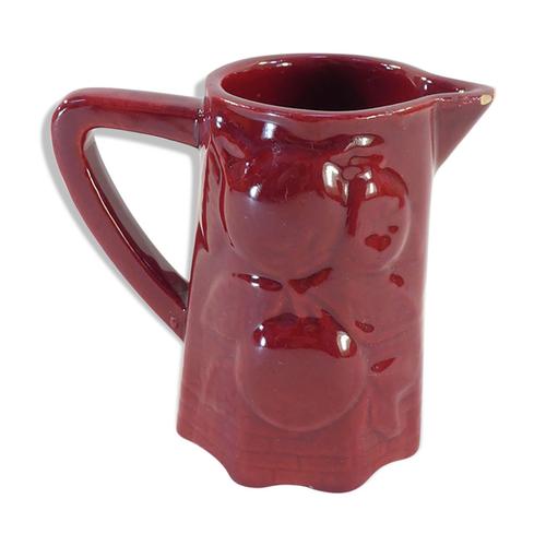 Pichet Barbotine Rouge Vintage En Faience De St Clement Aux Fruits Rouge