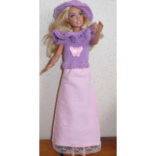 Vêtements Pour Poupée Barbie Jupe Longue Pull Capeline Papillon