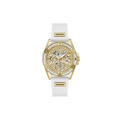 Guess Queen Montre Femme Multifonction Acier Doré Silicone Blanc Gw0536l2