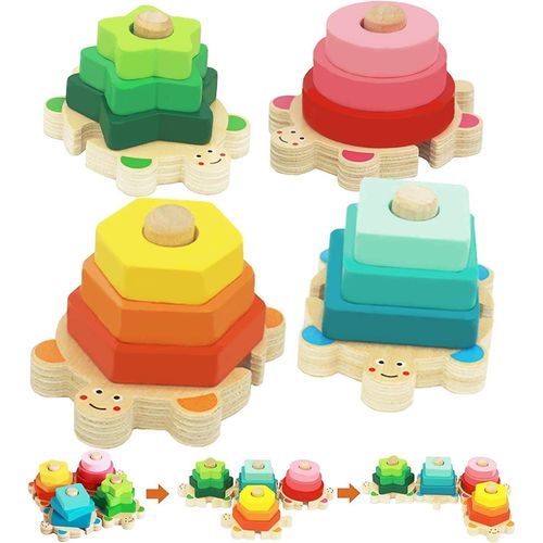 Jouets En Bois Jeu A Empiler,Géométrique Jeu A Formes À Trier Empiler¿Jouet De Éducatifs Puzzle En Bois Cadeaux Pour Garcons Filles 2 3 4 Ans