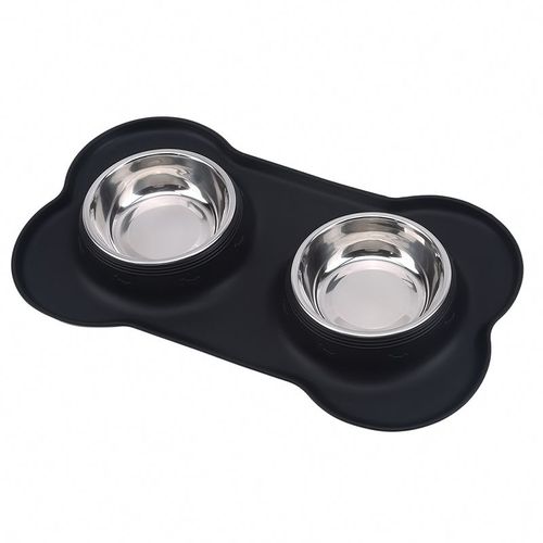 Gamelles Pratiques En Acier Inoxydable Pour Chiens, Mangeoire À Eau Et À Nourriture, Avec Tapis Antidérapant En Silicone, Anti-Déversement, Pour Animaux De Compagnie, Chiot, Petit Medi