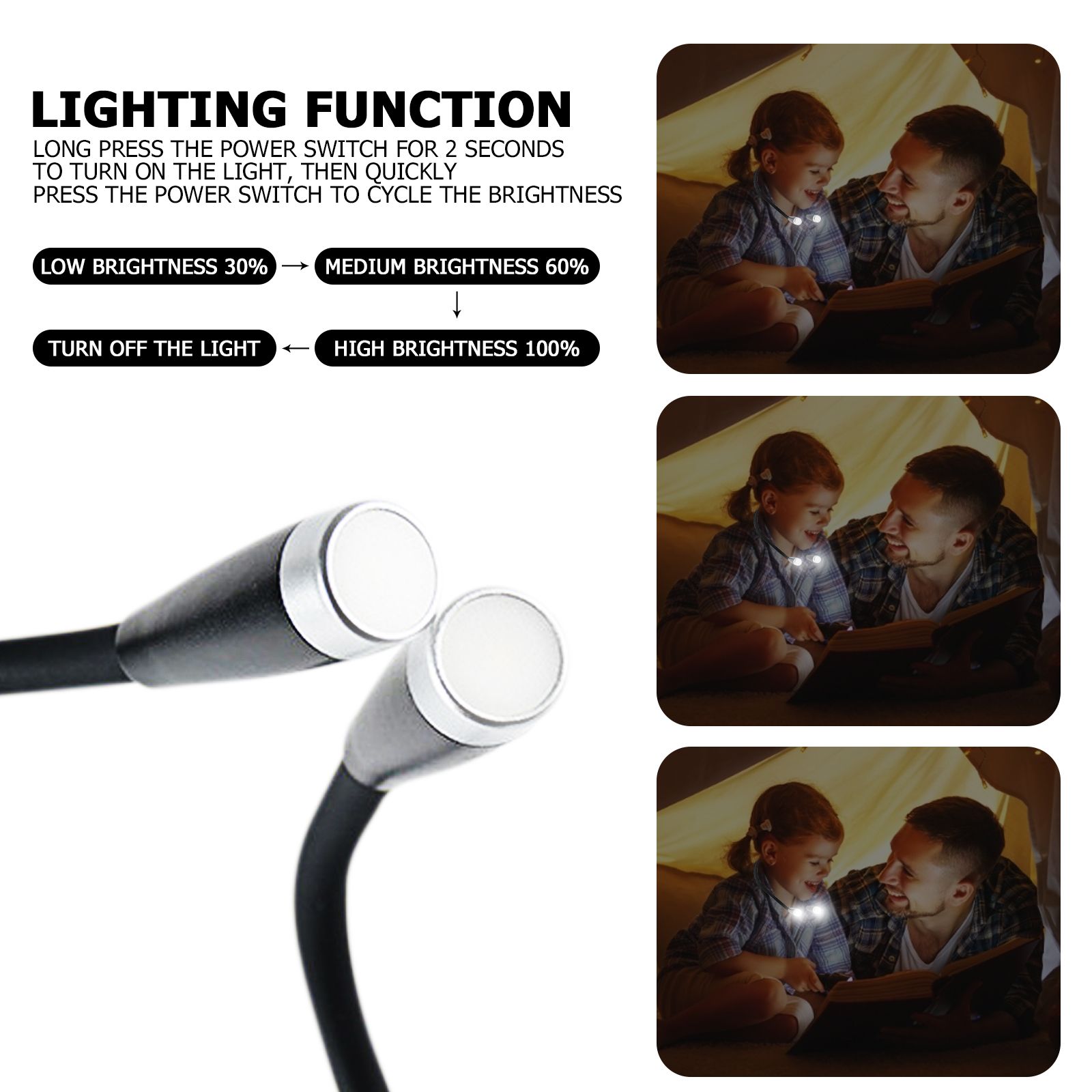 Veilleuse Led  3 Niveaux, Bras Flexible, Lampe De Bureau, T... - 3
