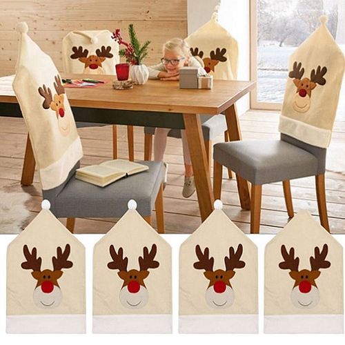 Housse De Chaise À Chapeau De Cerf, Couvre-Chaise À Casquette De Wapiti, Couvre-Chaise À Chapeau Rouge Pour Dîner De Noël, Fête De Table, Décor De Noël