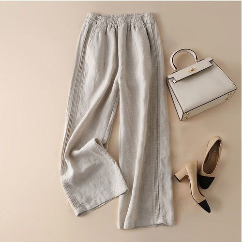 Pantalon En Coton Et Lin Pour Femmes, Vintage, Solide, Taille Haute, Jambes Larges, Décontracté, Ample, Droit, Nouvelle Collection Été 2022