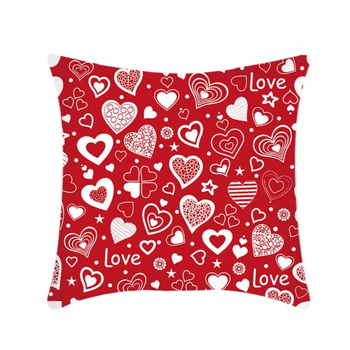 Housse De Coussin En Lin, Taie D'oreiller Avec Lettres En Forme De C¿Ur Rouge, Décoration Romantique Pour La Saint-Valentin