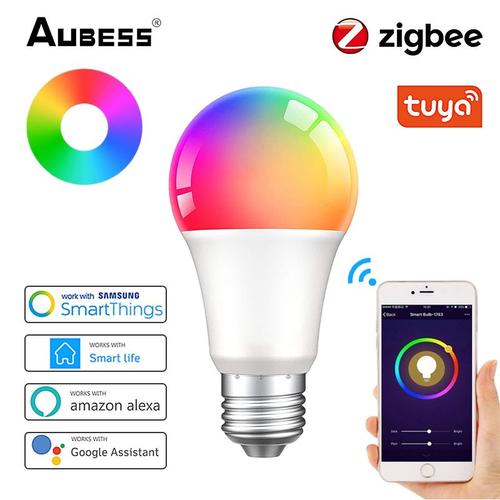 Ampoule intelligente WiFi 9W E27 LED RGB, lampe de couleur, fonctionne avec Alexa/Google Home 90-250V RGB + blanc, fonction de minuterie variable