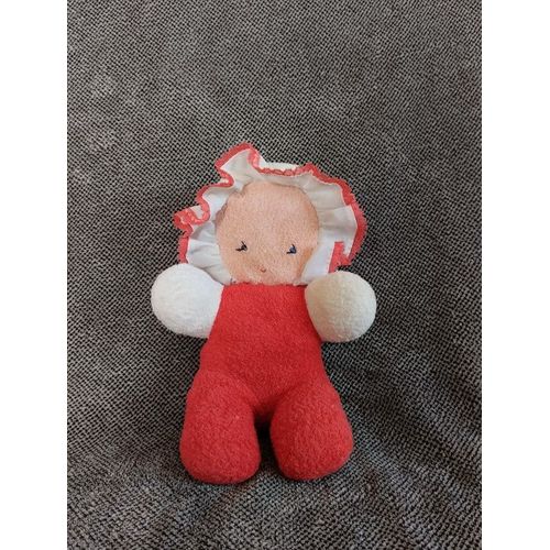 Poupée Blanche Et Rouge Vintage - Poupon Bébé Aux Yeux Bleus - Peluche Enfant