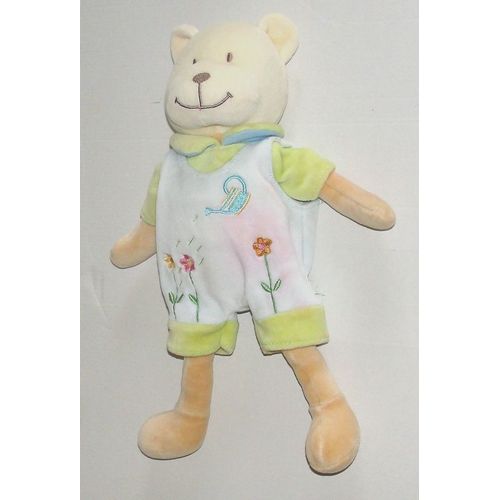Doudou Ours Pommette Salopette Arrosoir Fleur 30 Cm