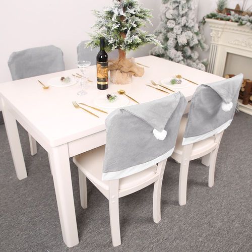 4/6pcs Gris Couverture De Chaise De Noël Père Noël Chapeau Siège Housses Maison Salle À Manger Décor De Noël 2022 Nouvel An Fête Fournitures