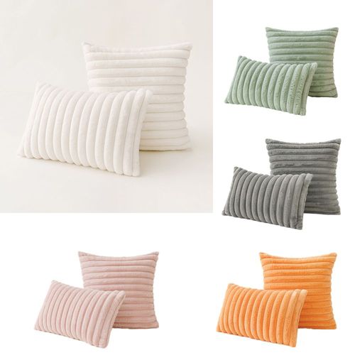 Housse De Coussin En Velours Côtelé Doux, Taie D'oreiller À Rayures Unies, Décoration Pour Canapé, Lit, Salon, 45x45cm