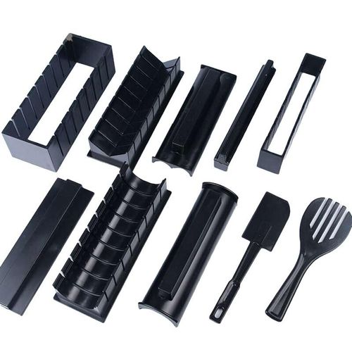 Moule À Sushi En Rouleau, 10 Pièces, Kit De Fabrication De Sushi En Rouleau De Riz, Formes De Moule, Fourchette Spatule, Outil Domestique, Noir