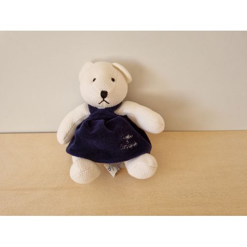 Doudou Ours Blanc Robe Bleu Marine Doudou Et Compagnie