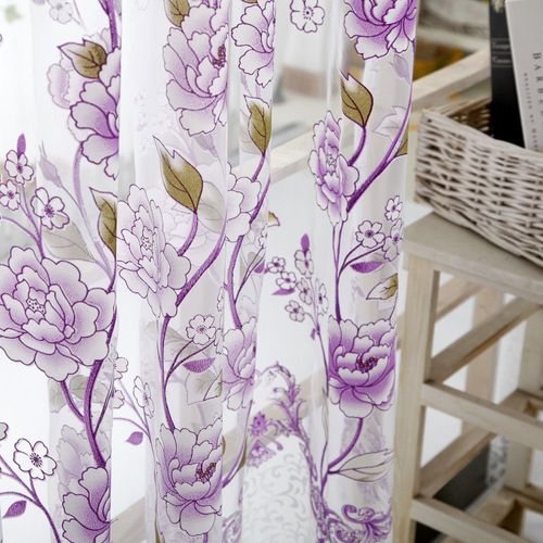 Rideau Transparent En Tulle Avec Pivoine, 1 Panneau, 200x100cm, Pour Traitement De Fenêtre, Cantonnière, Décor De Maison