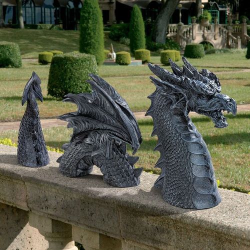 Statue de pelouse gothique Dragon de Castal à travers l'étang, décoration de jardin, artisanat décoration d'extérieur, 1 pièce