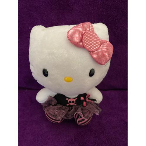 Peluche Poupée Hello Kitty Tête De Mort Rose Ty 16 Cm