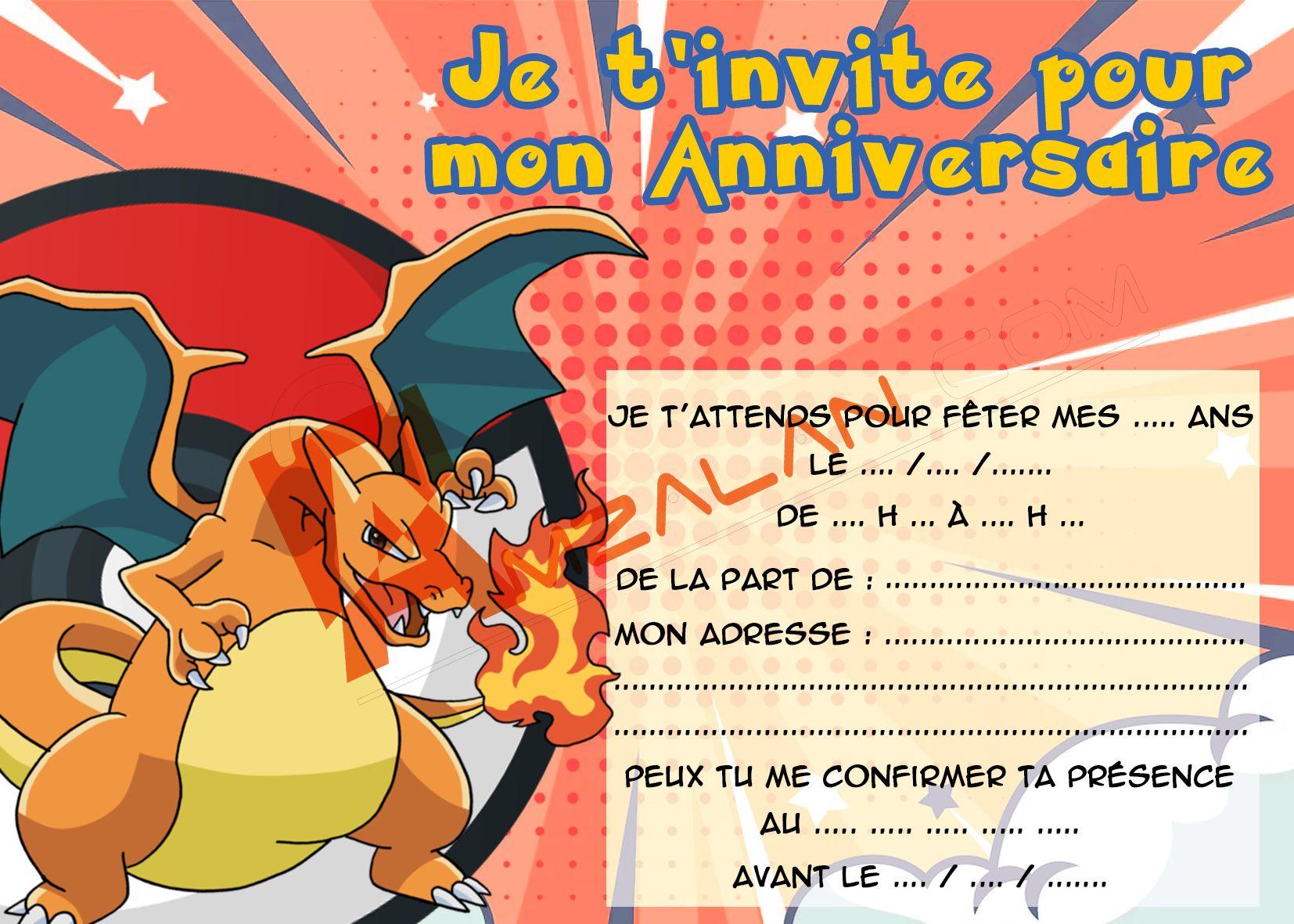 Carte invitation anniversaire Pokémon - Lot de 8