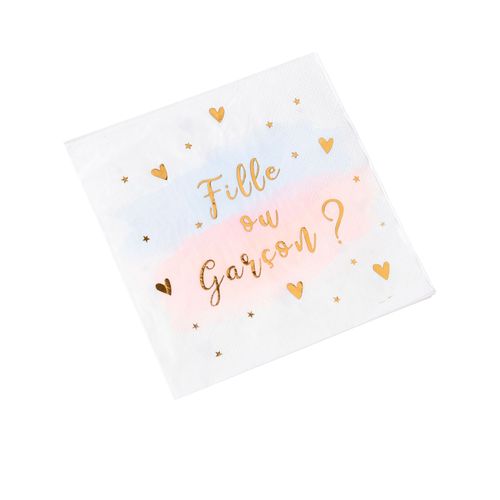 16 Serviettes En Papier Fille Ou Garcon Rose Bleu Et Or 33 X 33 Cm