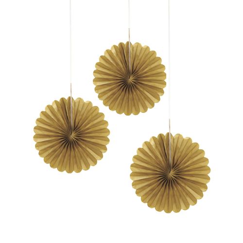 3 Mini Rosaces En Papier Dores 15 Cm