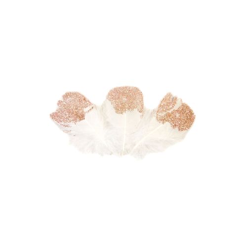 25 Plumes Pailletees Blanches Et Rose Gold 7 5 Cm