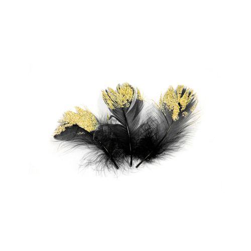 20 Plumes Pailletees Noires Et Dores Pailletees 7 5 Cm