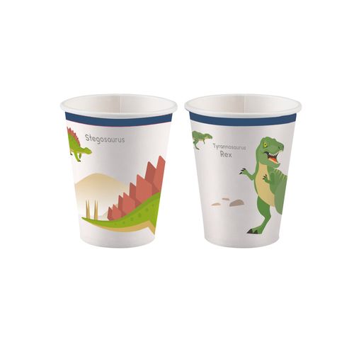 8 Gobelets En Carton Grands Dinosaures 250 Ml