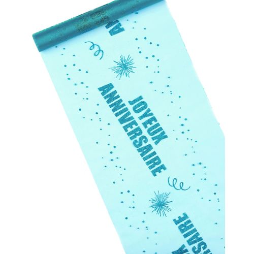 Chemin De Table Organza Paillete Joyeux Anniversaire Turquoise 29 Cm X 5 M