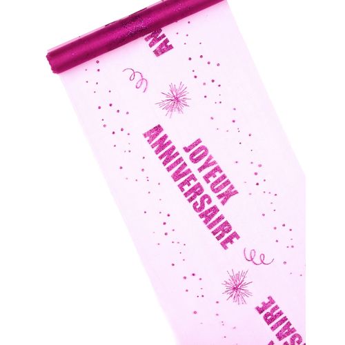 Chemin De Table Organza Paillete Joyeux Anniversaire Fuchsia 29 Cm X 5 M