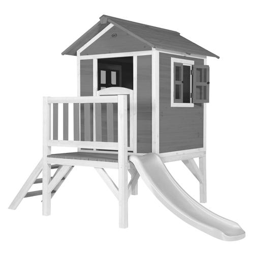 Axi Maison Enfant Beach Lodge Xl En Gris Avec Toboggan En Blanc | Maison De Jeux En Bois Ffc Pour Les Enfants | Maisonnette / Cabane De Jeu Pour Le Jardin