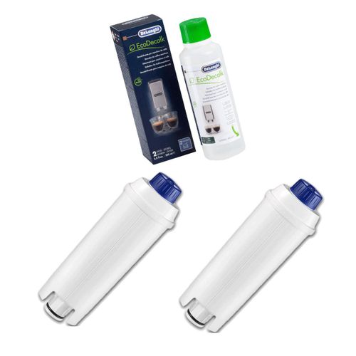 Lot de 2 filtres à eau + 1 Ecodecalk 200ml d'origine Cafetière Expresso (5513284381 5513292811 DELONGHI)