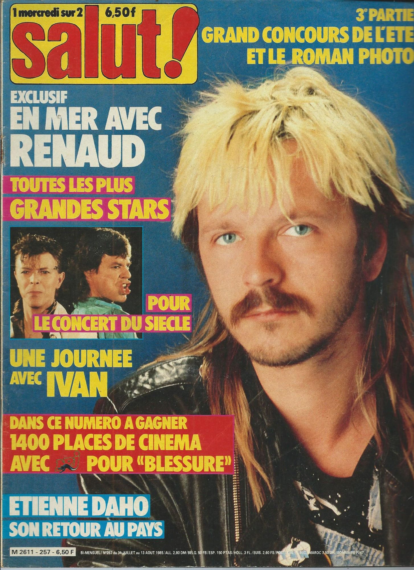 Salut 31/07/1985 Renaud, Daho, Bowie, Freddy Mercury, George Michael, Sade, Elton John, Jagger, Madonna, Sting, Phil Collins, Tina Turner, Véronique Sanson, Douchka,Ivan,François Valéry,Ritchy,Goldman