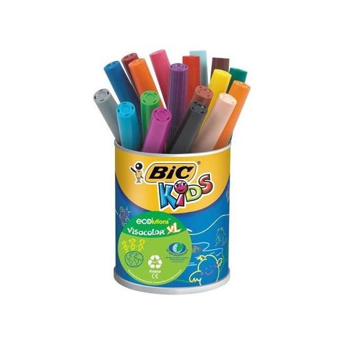 Bic Pot De 18 Feutres Kids Visacolor Xl Ecolutions Pointe Large Bloquée 18 Couleurs Assorties