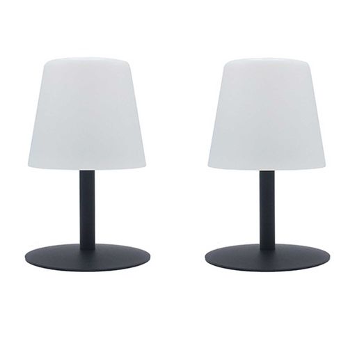 Lot De 2 Lampe De Table Sans Fil Led 2x Standy Mini Rock Gris Acier H25cm
