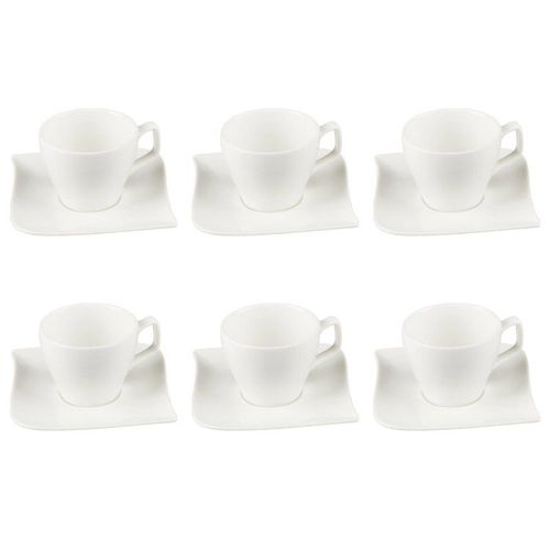 Lot De 6 Tasses À Café & Soucoupe "Vague" 12cm Blanc