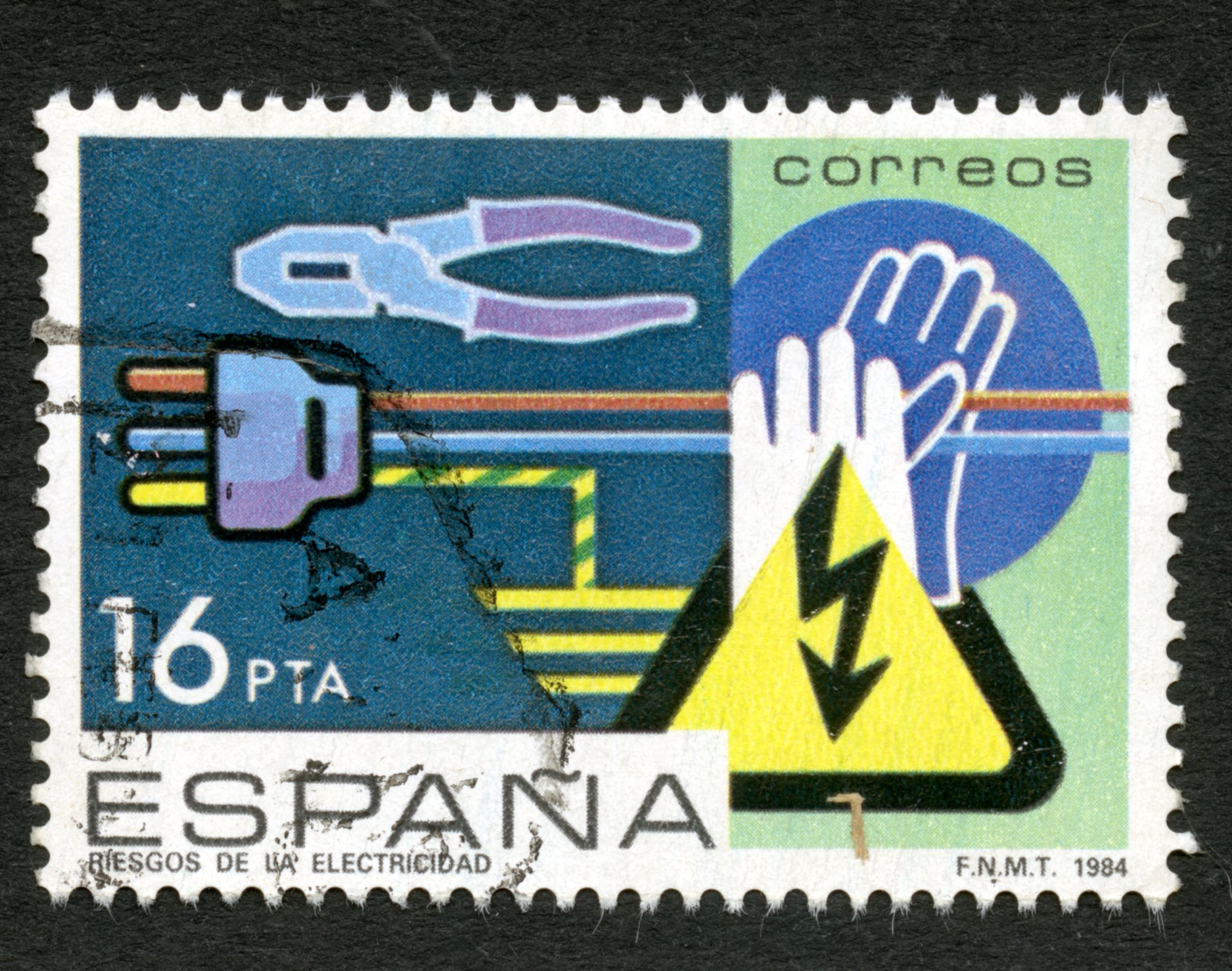 Timbre Oblitéré Espana,Riesgos De La Electricidad,1984,Correos,16pta