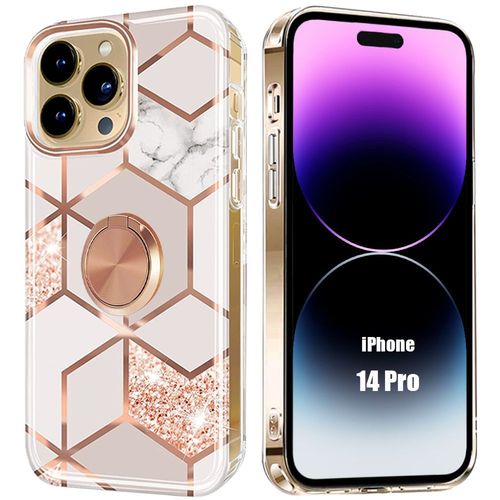 Coque Pour Iphone 14 Pro Silicone Couleur Rose Marbre Avec Anneau Support - E.F.Connection